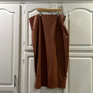 Express brown faux leather slitted skirt, size XL